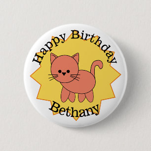 Happy Birthday Kitty Personalized  2 Inch Round Button