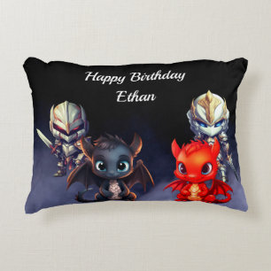 Happy Birthday knights and dragons Accent Pillow