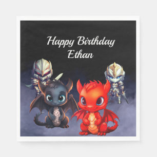 Happy Birthday knights and dragons  Napkin
