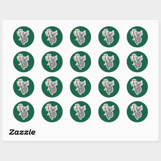 Happy Birthday Koala on Eucalyptus Branch Classic Round Sticker (Sheet)