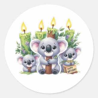 Happy Birthday, Koala Style Classic Round Sticker