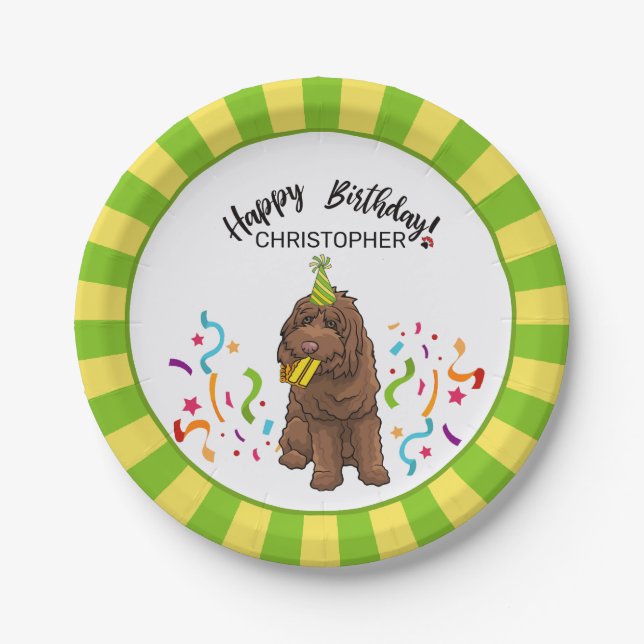 Happy Birthday Labradoodle  Dog Party Paper Plate (Front)