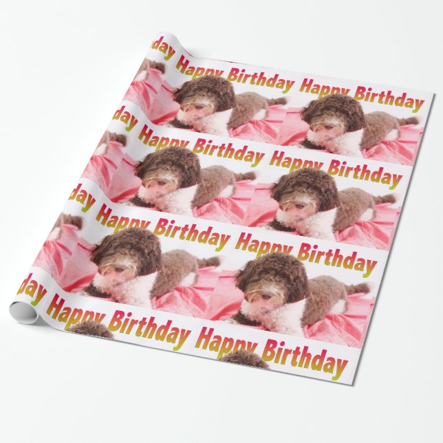 Happy Birthday Labradoodle Dog Wrapping Paper (Unrolled)