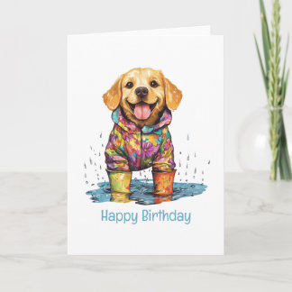 Happy Birthday Labrador Retriever Rain Puddle Card