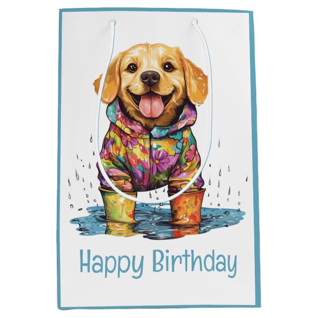 Happy Birthday Labrador Retriever Rain Puddle Medium Gift Bag (Front)