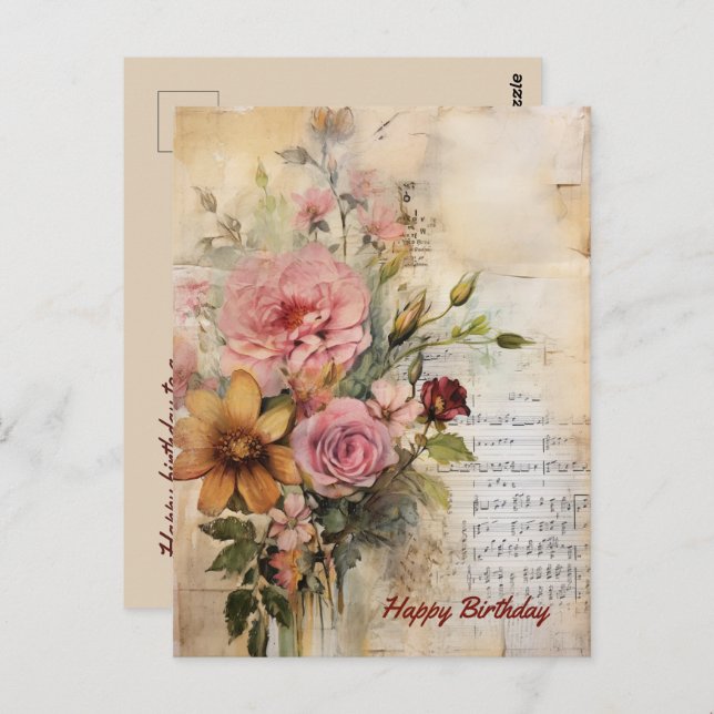 Happy Birthday Lady Grunge Floral 17 Postcard (Front/Back)