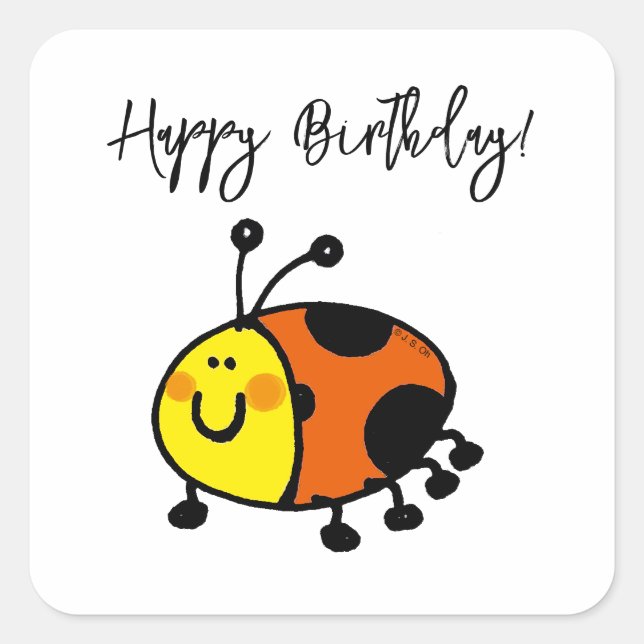 Happy Birthday! (ladybug) Square Sticker (Front)