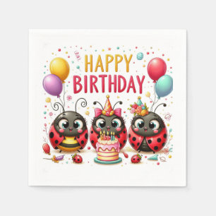 Happy Birthday Ladybugs Napkin