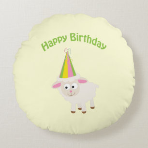 Happy Birthday Lamb Round Pillow