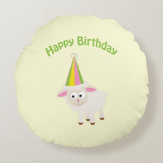Happy Birthday Lamb Round Pillow (Front)