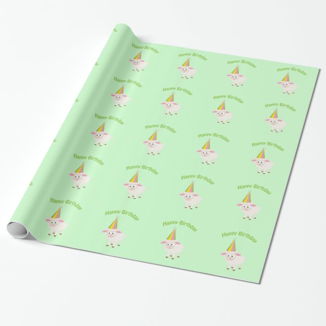 Happy birthday Lamb Wrapping Paper (Unrolled)