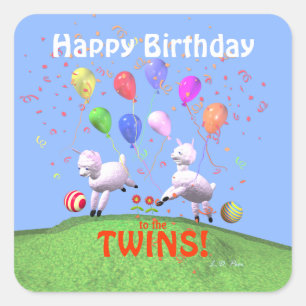 Happy Birthday Lambs for Twins Square Sticker