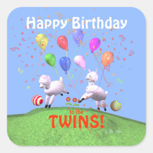 Happy Birthday Lambs for Twins Square Sticker