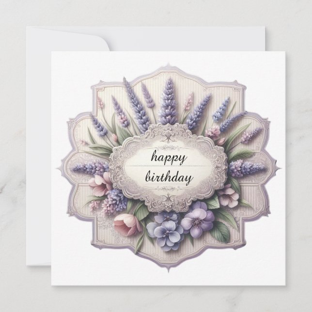 happy birthday lavender frame card  (Front)