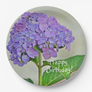Happy Birthday Lavender Hydrangea Paper Plate