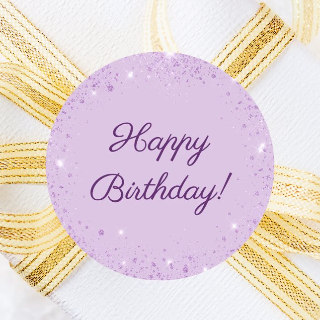 Happy Birthday lavender purple glitter Classic Round Sticker (Creator Uploaded)