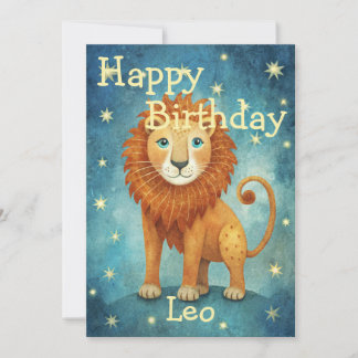 Happy Birthday Leo Lion Zodiac Sign Holiday Card