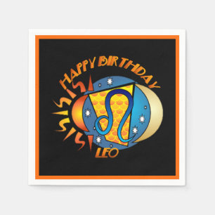 Happy Birthday Leo Zodiac Birth Sign Napkins