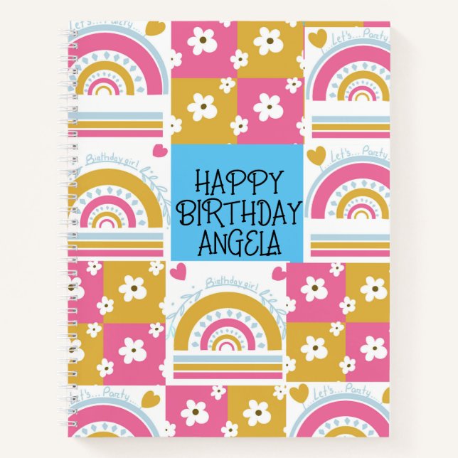 Happy birthday lets party angela design  notebook (Front)