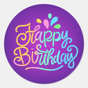Happy Birthday Lettering Classic Round Sticker