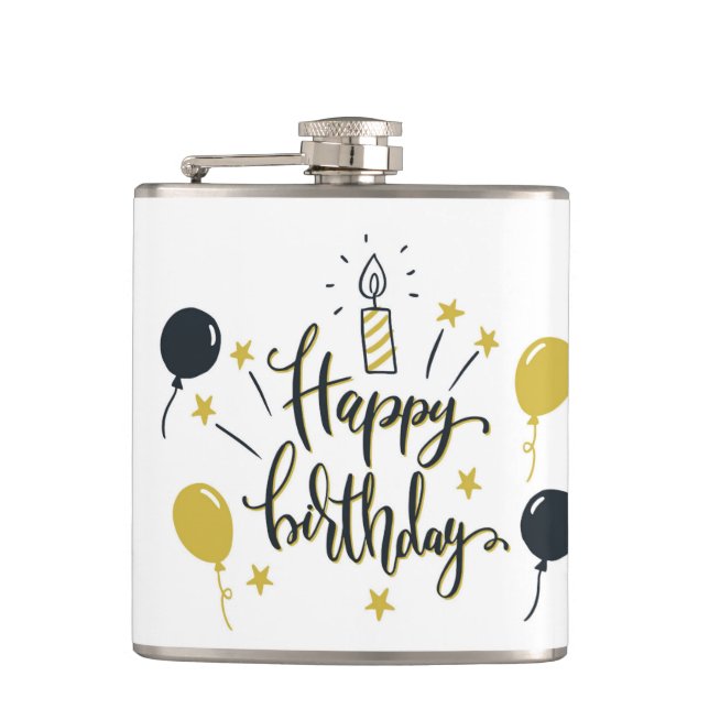 Happy Birthday Lettering Hip Flask (Front)