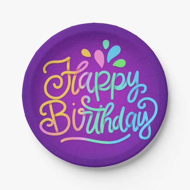 Happy Birthday Lettering Paper Plate (Front)