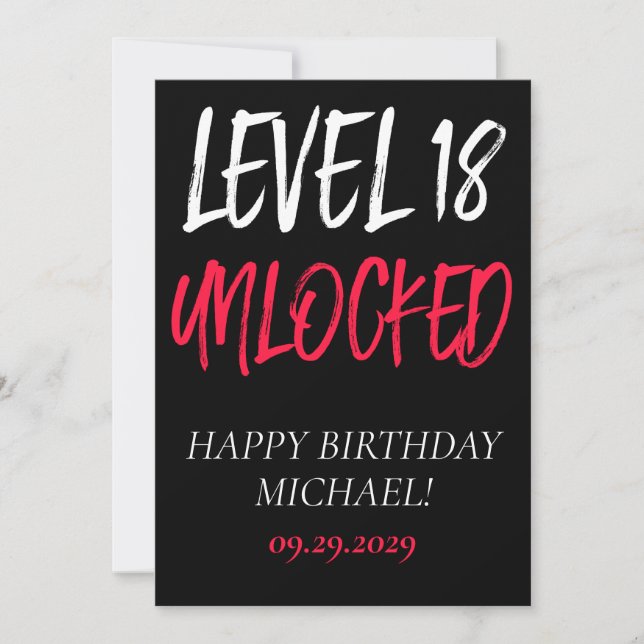 Happy Birthday Level 18 Unlocked Card (Front)