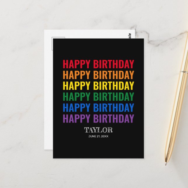 Happy Birthday LGBT Pride LGBTQ Transgender Postcard (Front/Back In Situ)