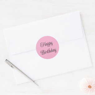 Happy Birthday Light Pink and Black Elegant Script Classic Round Sticker