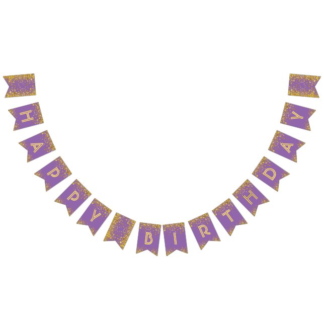 ☆HAPPY BIRTHDAY☆ Light Purple Gold Confetti Bunting Flags (All)