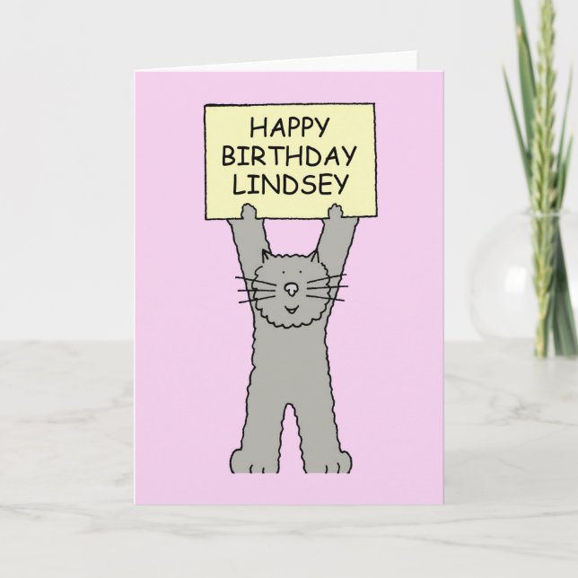 Happy Birthday Lindsey, Carton Cat. Card (Front)