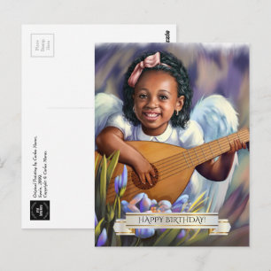 Happy Birthday. Little Angel with Lute Postcard