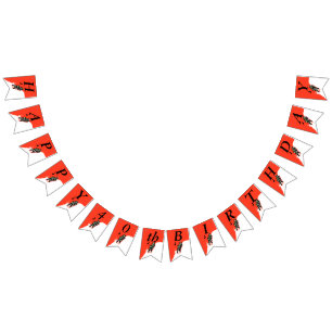 Happy Birthday Little Boys Riding Sled Snow Red Bunting Flags