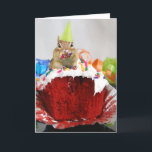 Happy Birthday Little Chipmunk, writing inside Card<br><div class="desc">Happy Birthday! A cute little chipmunk  gets messy eating a birthday cupcake. Inside card reads,  "Happy Birthday don't be afraid to get messy". Totally customizable for you to personalize as you please!</div>