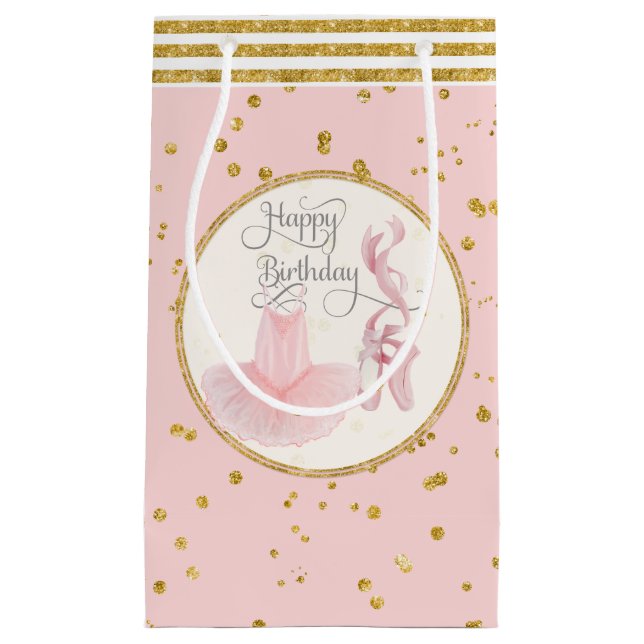 Happy Birthday Little Girl Ballet Tutu n Slippers Small Gift Bag (Front)