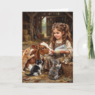 Happy Birthday Little Girl Cute Kitten Greeting Ca Card