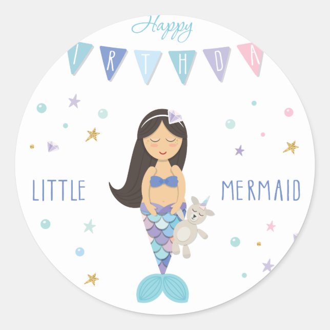 Happy Birthday Little Mermaid Classic Round Sticker (Front)