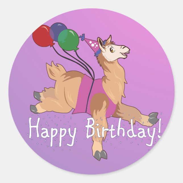 Happy Birthday Llama! Classic Round Sticker (Front)