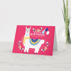 Happy Birthday Llama Hot Pink Card
