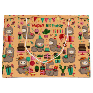 Happy Birthday Llama Pattern Large Gift Bag