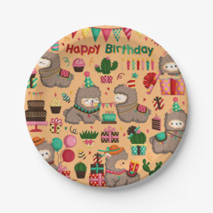 Happy Birthday Llama Pattern Paper Plate