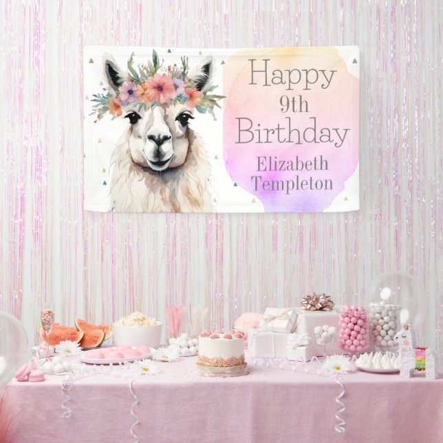 Happy Birthday Llama Wildflower Pretty Animal Kid Banner (Party)