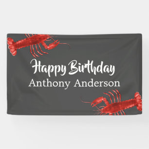 Happy Birthday Lobster Themed Grey Fun Custom Banner