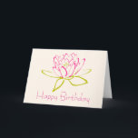 Happy Birthday Lotus Flower / Water Lily Card<br><div class="desc">Happy Birthday greeting with a message inside. An outline of a lotus flower / water lily. Petals outlined in pink and the leaves outlined in green. background is a delicate eggshell white.</div>