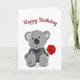 Happy Birthday Love You Cute Teddy Bear Rose Holiday Card