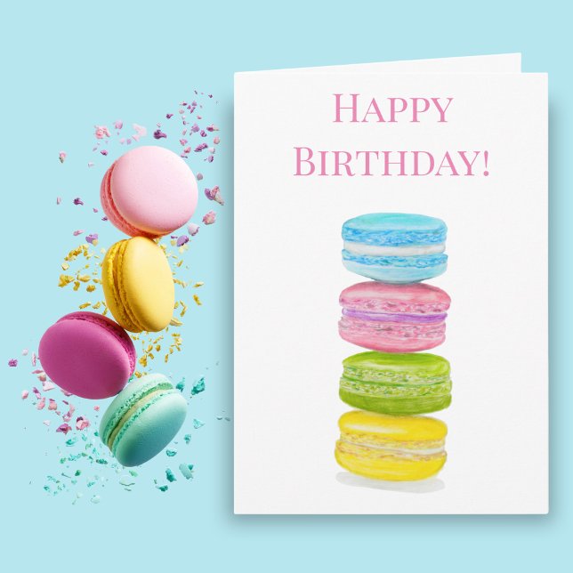Happy Birthday Macaroons Colour Pencil Drawing Card (Artistic Indulgence: Sweeten Their Birthday with a Macaroon Masterpiece!)