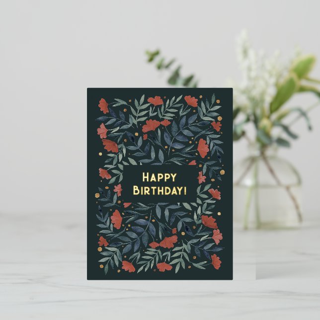 Happy Birthday Magical Vintage Garden Foil Holiday Postcard (Standing Front)
