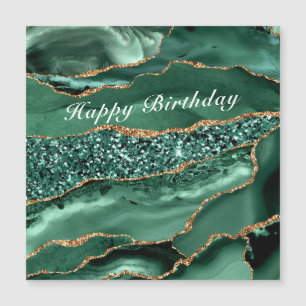 Happy Birthday Magnet Card Agate Green Gold Marble