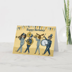 Happy Birthday - Marching Band Animal Illustration Card