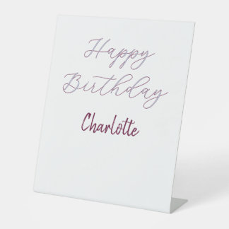 HAPPY Birthday maron blue grey name date pastel Pedestal Sign